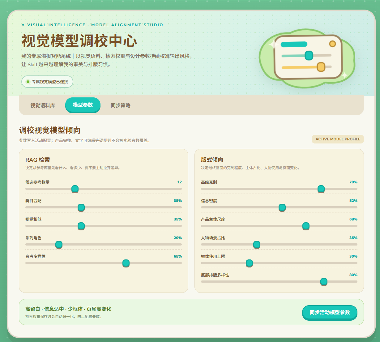 海报定制 Skill|训练看板 微调控制台控制版式倾向界面